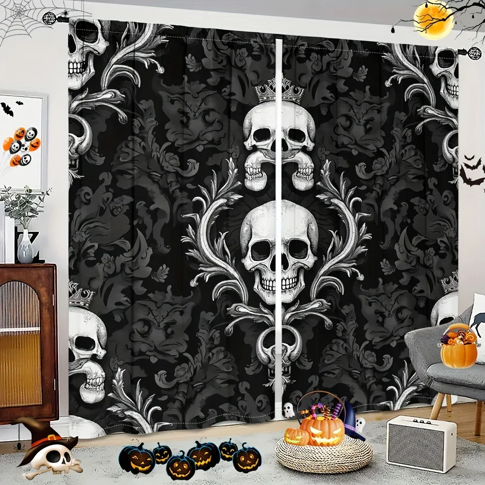 

2pcs- Halloween Gothic skull print curtains, pole bag curtains, home decorations, room decorations