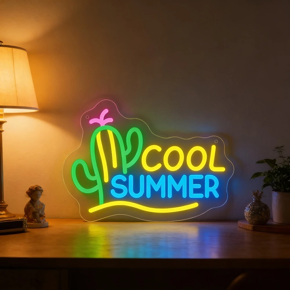

Cool Green Cactus Shaped LED Neon Sign with Dimmable USB for Cafe Summer Patio Bar Home Decor Lighting Tropical Theme Party Gift