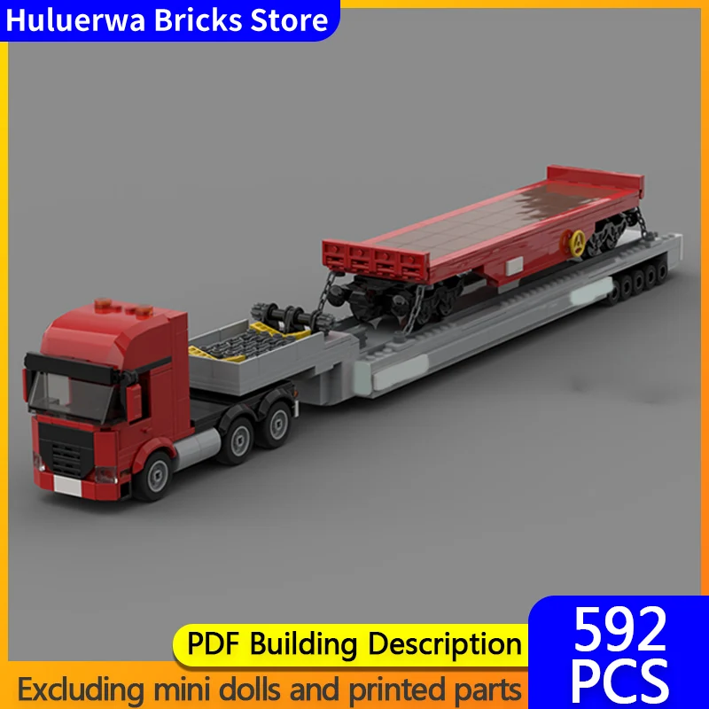 

Модель городской автомобиль MOC, строительные кирпичи, низкий планшетный полуприцеп, трактор, модульная технология, детские праздничные подарки, сборка игрушек, костюм