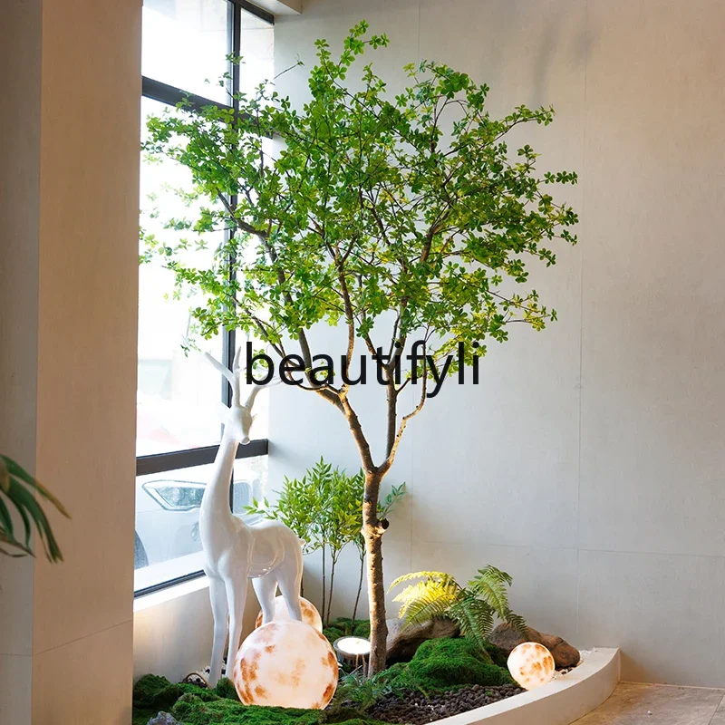 Simulation hanging bell tree landscape window decoration horse drunk wood large green plant landscaping combination