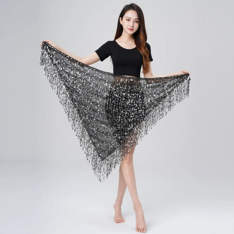 Triangle Sequins Bellydance Skirt Belly Dance Long Tassel Hip Scarf Festival Outfits Women Dance Wear Accessories Dancing Belt