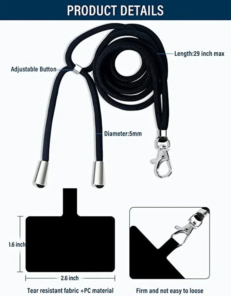 Crossbody Adjustable Phone Lanyard Strap Universal Mobile Phone Hanging Rope Neck Straps Anti-lost Rope Cell Phone Accessories