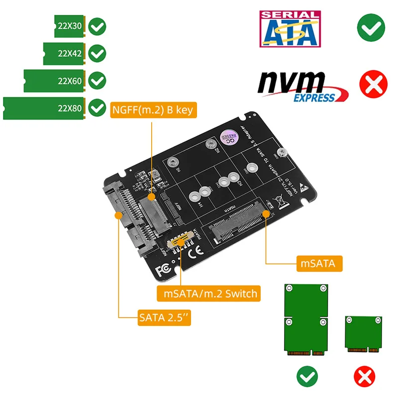 NOVO M2/mSATA para SATA Adaptador NGFF M.2 SATA Chave B SSD/SSD mSATA para SATA3.0 6Gbps 2.5 "Riser Board 2 em 1 Combine Converter Card