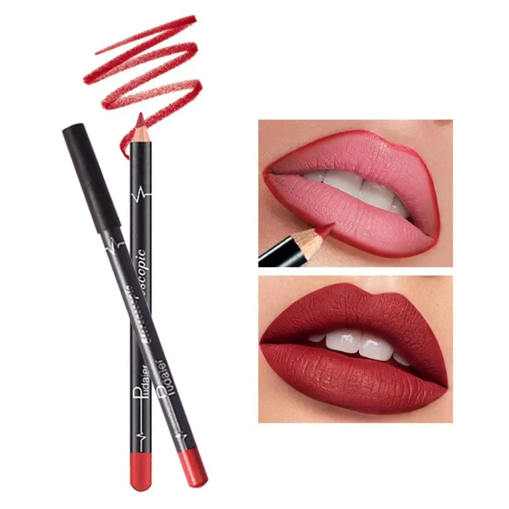 Conjunto de caneta Lipliner vermelho portátil para meninas, forro de lábios impermeável, maquiagem cosmética, beleza, duradoura, nua, marrom, maquiagem