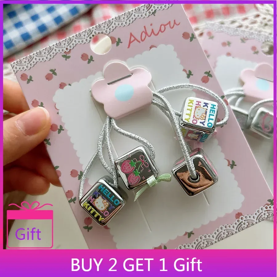 

Cartoon Hand-Drawn Silver Twisted Hair Tie Kids Bow Hair Loop Girl Adorable Ponytail Elastic Hairband