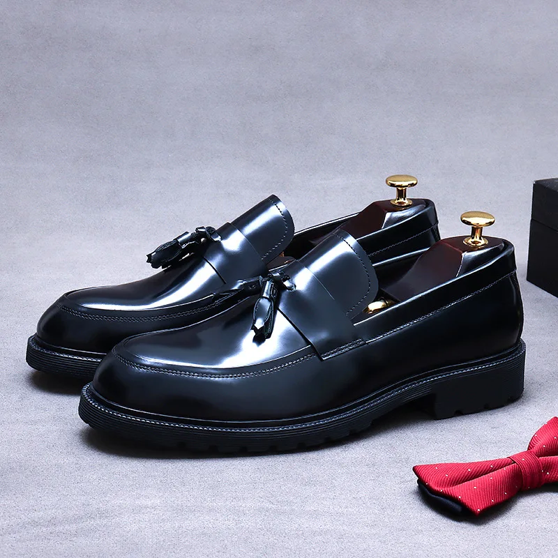 

Men's Shoes Cowhide Thick Sole, Paint Surface, Tassel Height Increasing Shoes, Leather Versatile Shoes, Big Toe Leather Shoes