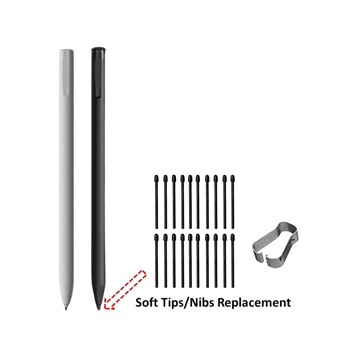 Lot de 20 embouts de stylo marqueur, 2 stylets de remplacement, pointes souples, noires