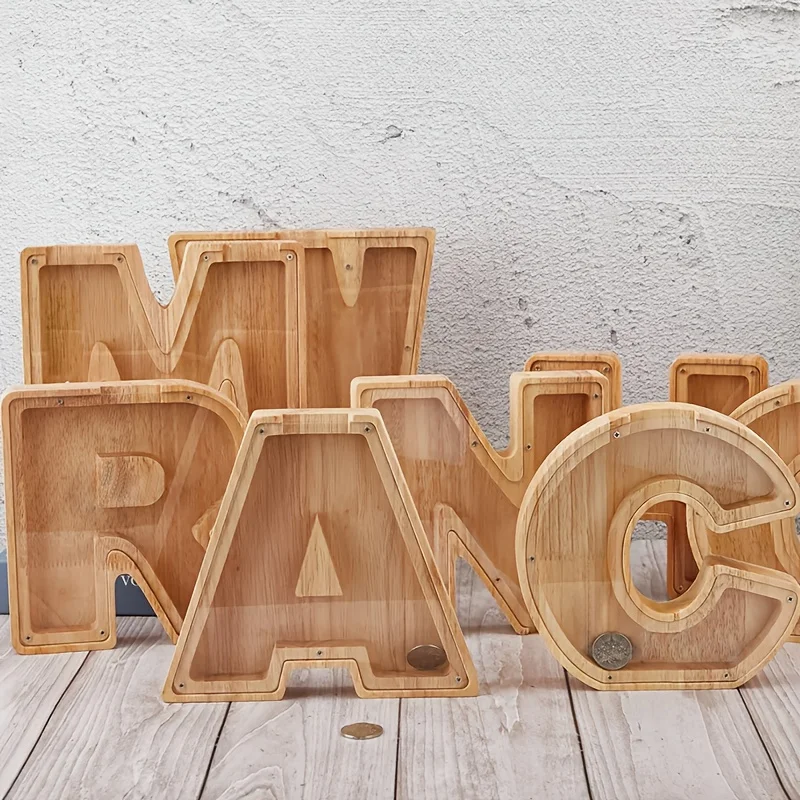 Tirelire en bois avec lettres pour garçons et filles, banque d'argent Alphabet A-Z, cadeau d'anniversaire pour enfants, pâques