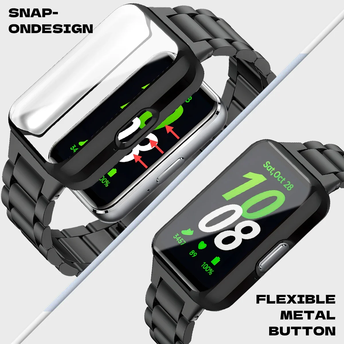 Etui + pasek ze stali nierdzewnej do Samsung Galaxy Fit 3 Pełne etui ochronne na ekran do Samsung Galaxy Fit 3 Metal Band Akcesoria — zdjęcie produktu 6