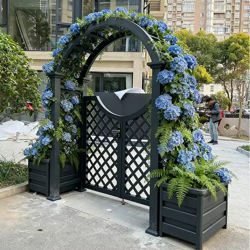 Garden Arch Trellis with Bench Space-Saving Aluminum Alloy Safety Fencing for Outdoor Relaxation and Privacy