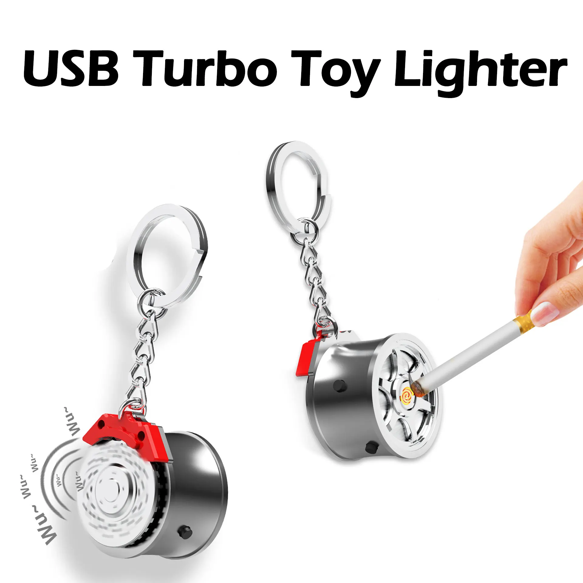 EDC Turbine Lighter Turbo Cigarette Lighter USB Charging Keychain Metal Car Keychain Pendant Outdoor Car Modified Creative Gifts