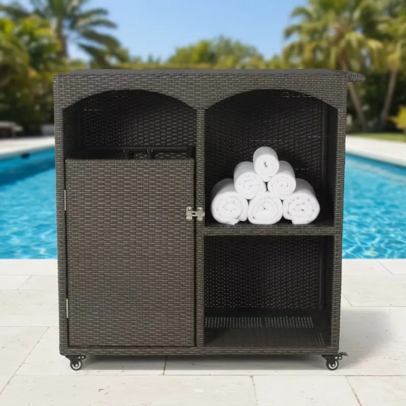 Hotel rattan storage cabinet, outdoor waterproof and rust-proof PE anti-rattan towel storage cabinet, swimming pool and beach