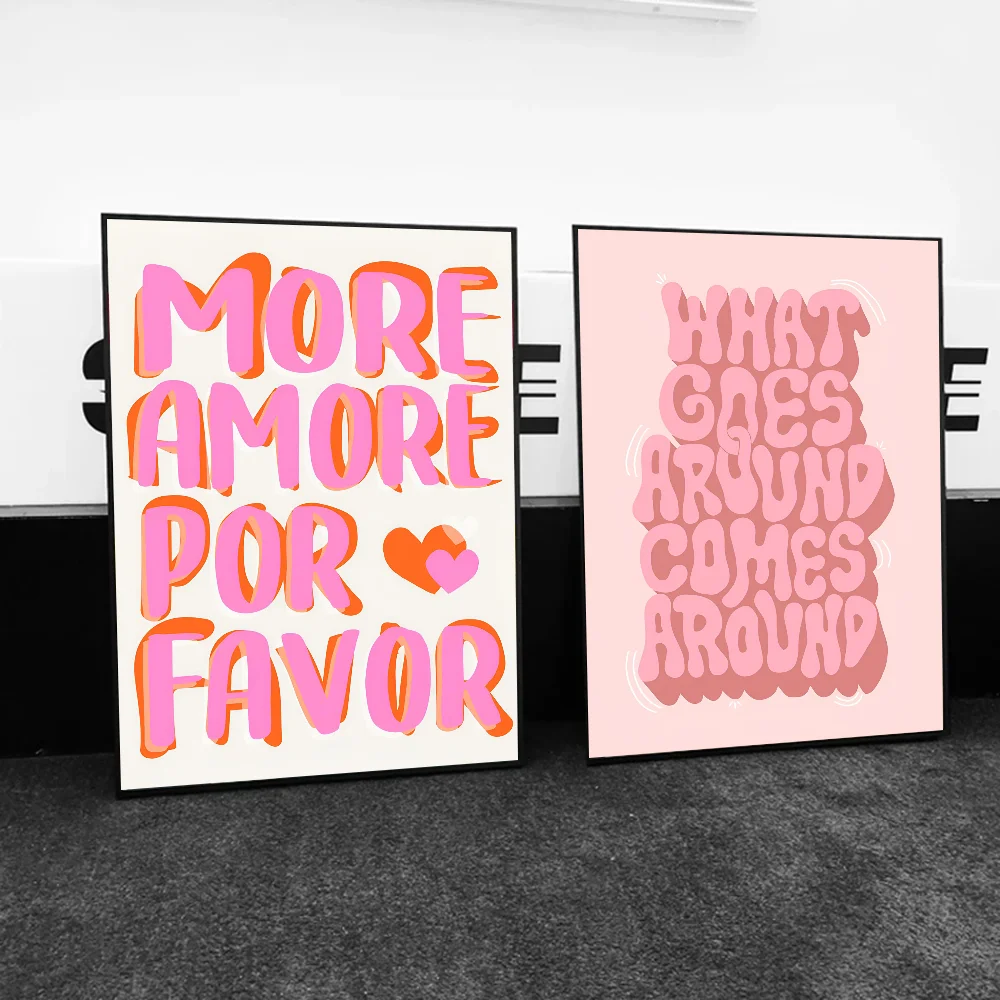 Maximalist More Amor Por Favor Colorful Eclectic Pink Love Quote Poster Stickers Living Room Bedroom Entrance Cafe Room Decor