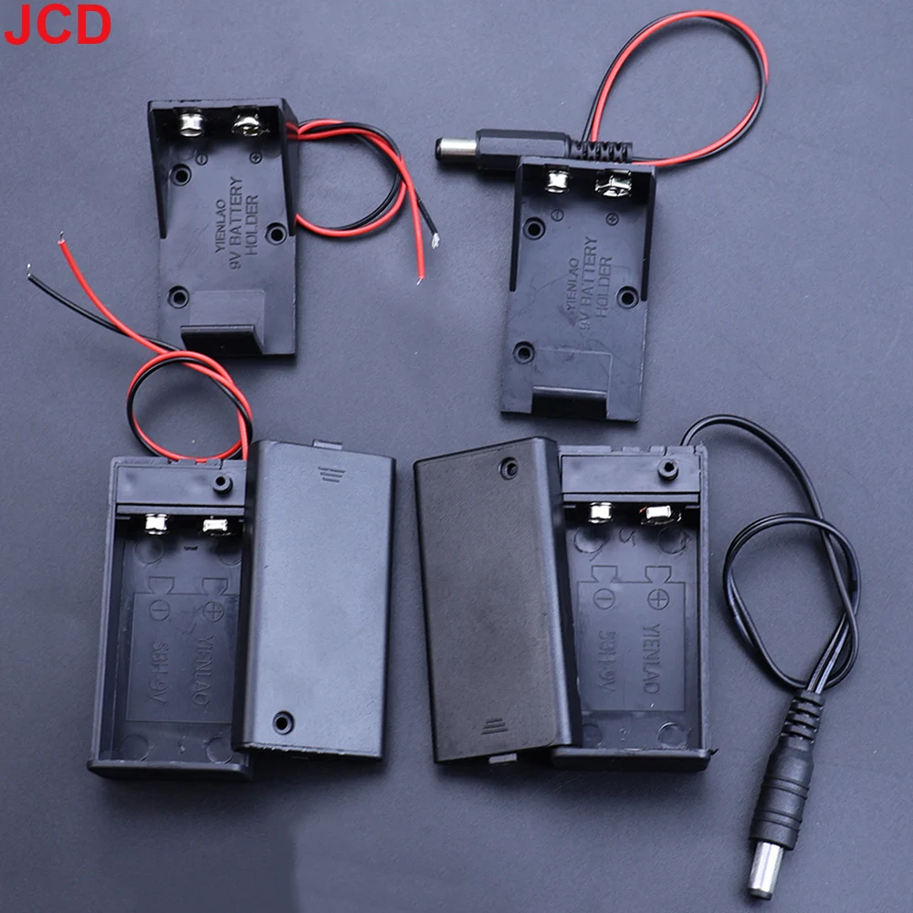 JCD 1 Stück 9 V Batteriehalter Batteriekasten mit Abdeckung und EIN/AUS-Schalter mit Kabel und DC-Kopf 9 V DIY Batterie-Aufbewahrungskoffer