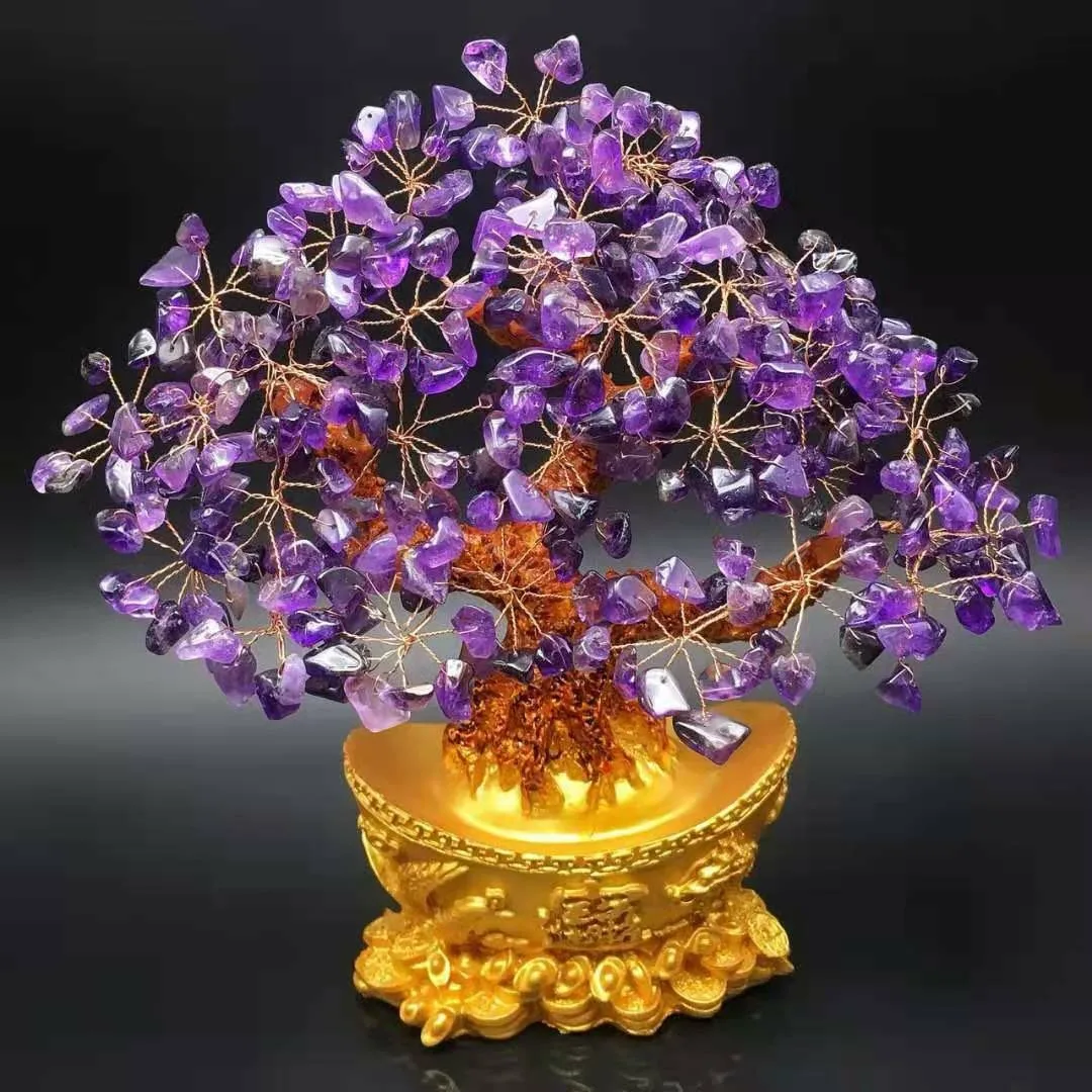 Purple Crystal Money Bag Tree yuanbao Lucky Wealth Tree Lemon Quartz Home Room Decoration Feng Shui Ornaments