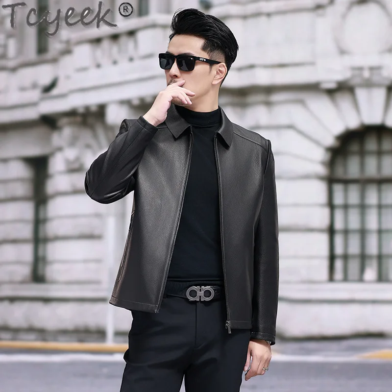 

Tcyeek Куртка из натуральной кожи Мужские мотоциклетные куртки Весенне-осенняя одежда Новый стиль Мужские пальто из козьей кожи Slim Fit 2024 Jaqueta Couro