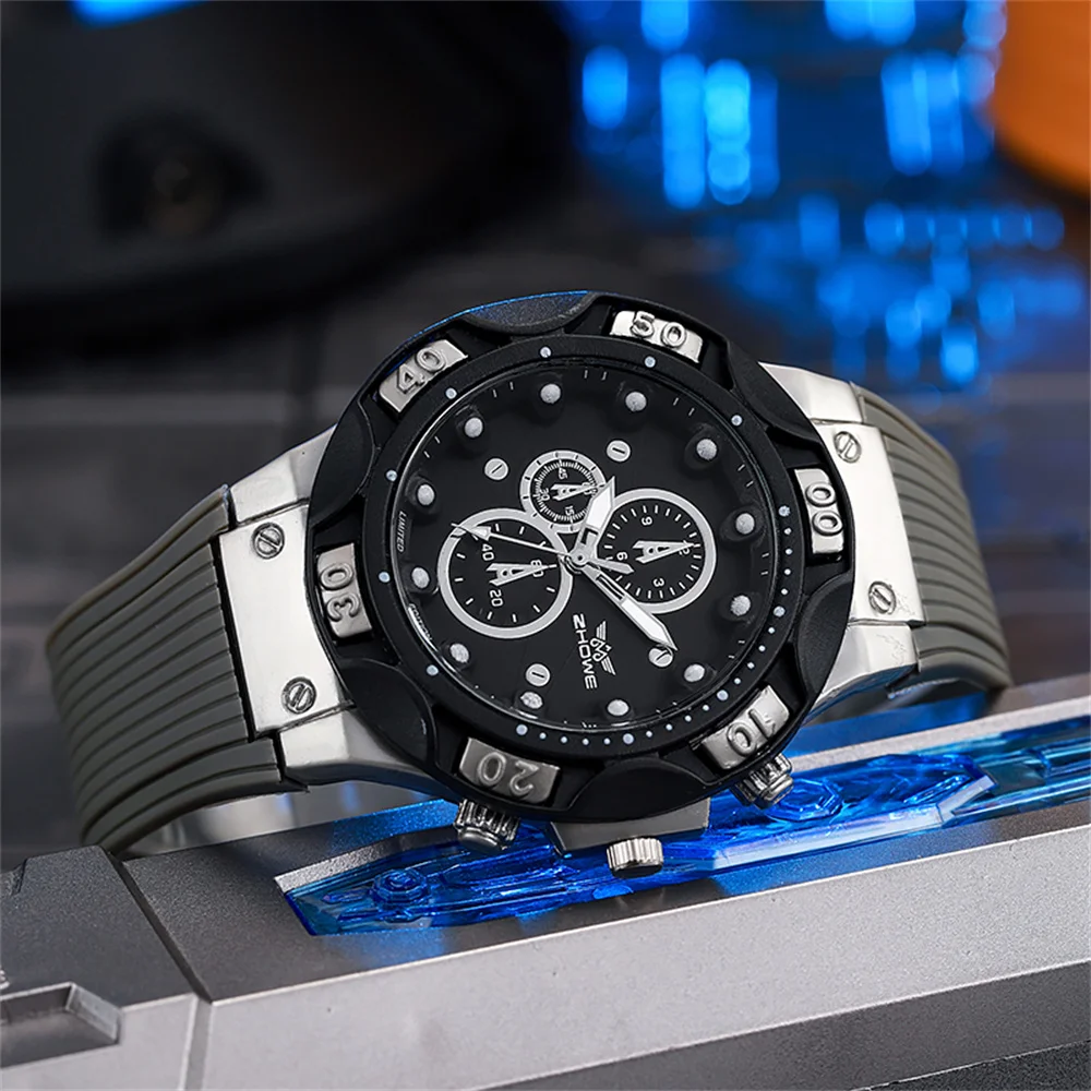 Montre à quartz à grand cadran pour hommes Sports Military Fashion 2024 New Gray Silicone Men Gift Watches