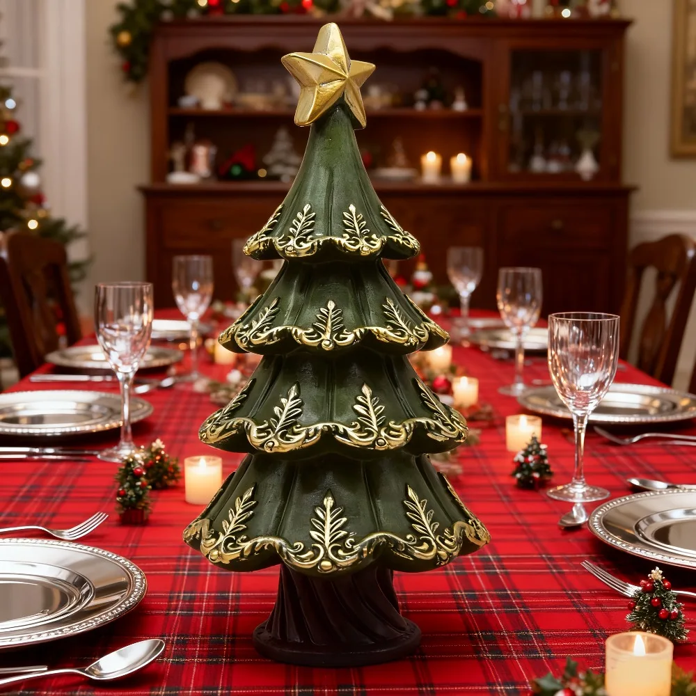 

Mini Resin Christmas Tree Vintage Gilded Christmas Tree Statue Ornament Statue Sculpture Home Office Desktop Decoration
