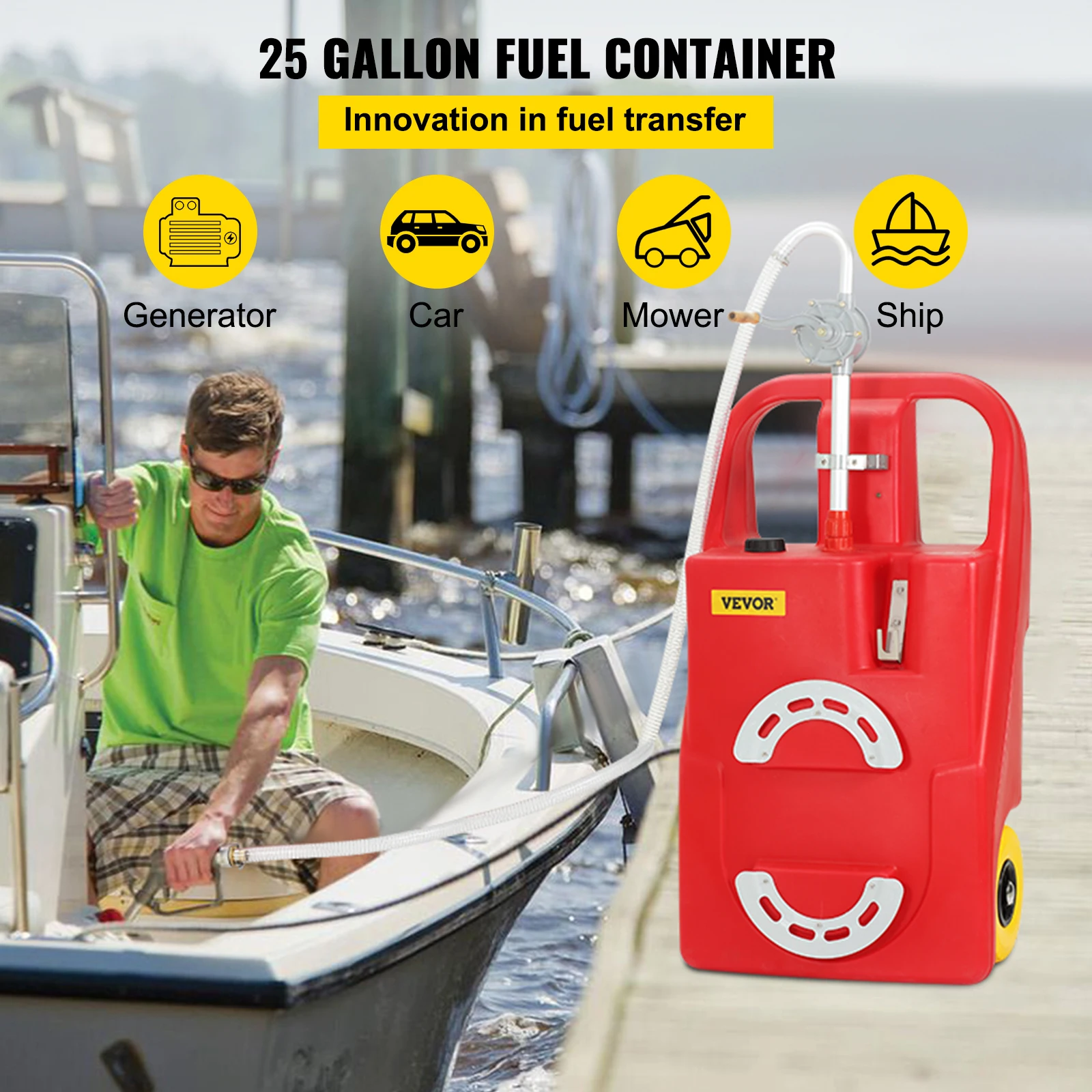 VEVOR 32 Gal Fuel Caddy Portable Fuel Storage Tank On-Wheels with Manual Transfer Pump Gasoline Diesel Container for Cars Boats