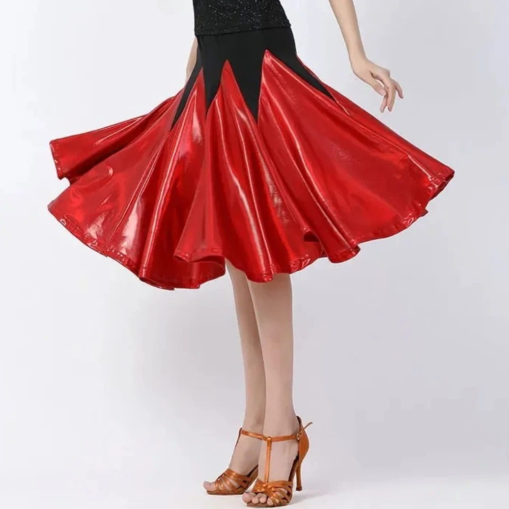 Women Latin Dance Skirts Cha-cha Samba Tango Ballroom Dancing Stage Performamnce Costume Contrast Color Large Swing Skirt