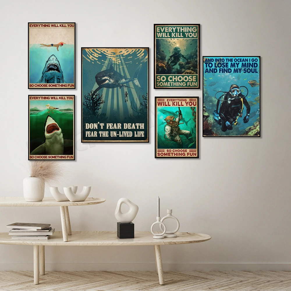 الغوص في المحيط أذهب أن أفق عقلي والعثور على ملصق روحي ، ملصق القرش ، ملصق الغوص ، هدية السباحة الحب