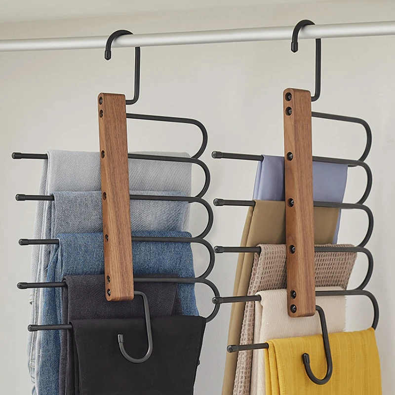 

Multi-Functional Wooden Pants Hanger Adjustable Closet Organizer Space Saving Trousers Rack Storage Solution