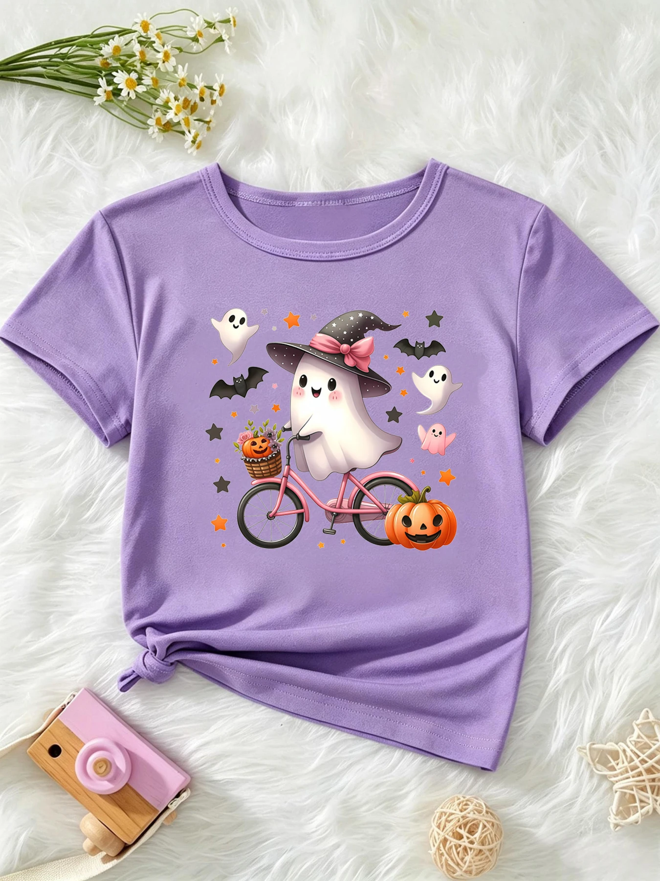 Halloween Boo Pumpkin Bats Printed T Shirt Girls Halloween Gift T-Shirt Funny Kids Clothes White/Black/Blue/Purple T-Shirt