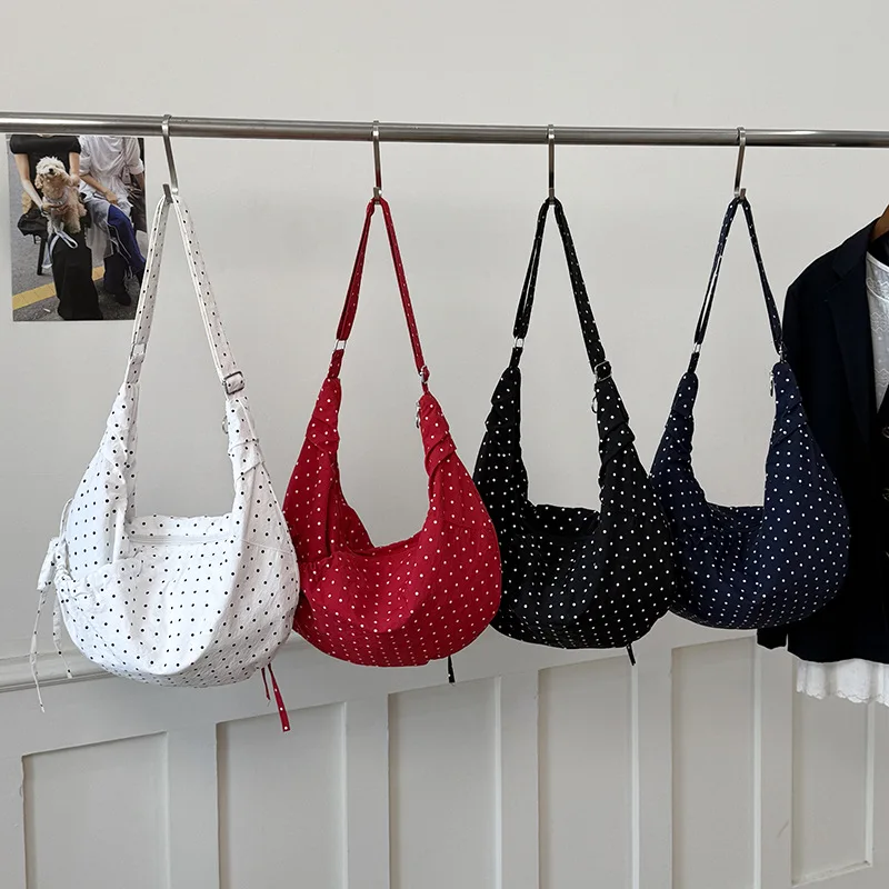 

Korean INS Style Lazy Croissant Bag, Large Capacity Foldable Plaid Nylon Shoulder Bag, Casual Commute Crossbody Bag