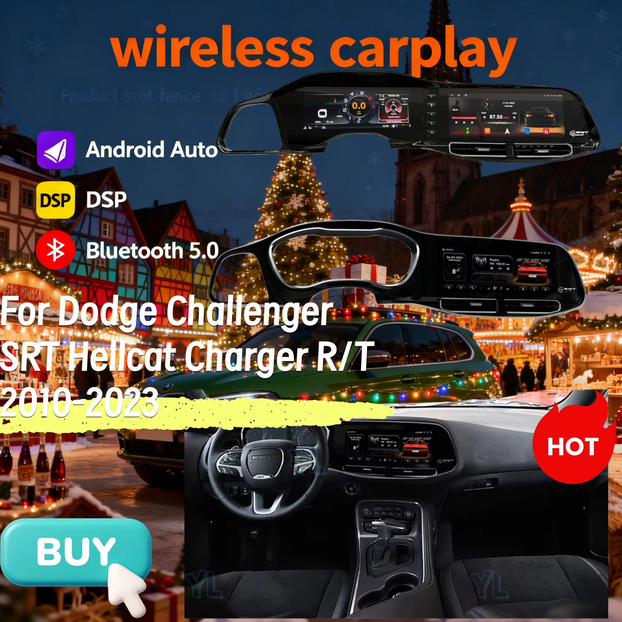 HD Touch Screen Android 13 Wireless CarPlay Android Auto Head Unit For Dodge Challenger SRT Hellcat/Charger R/T 2010-2023 - GPS
