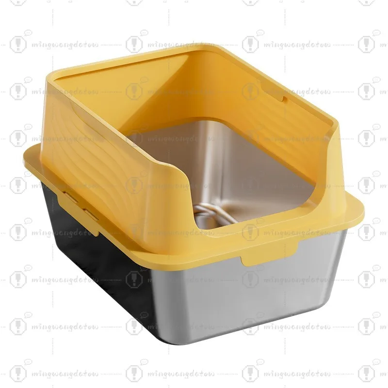 Stainless Steel Cat Litter Box, Extra Large High Sided Semi-Enclosed Anti-Splash Toilet