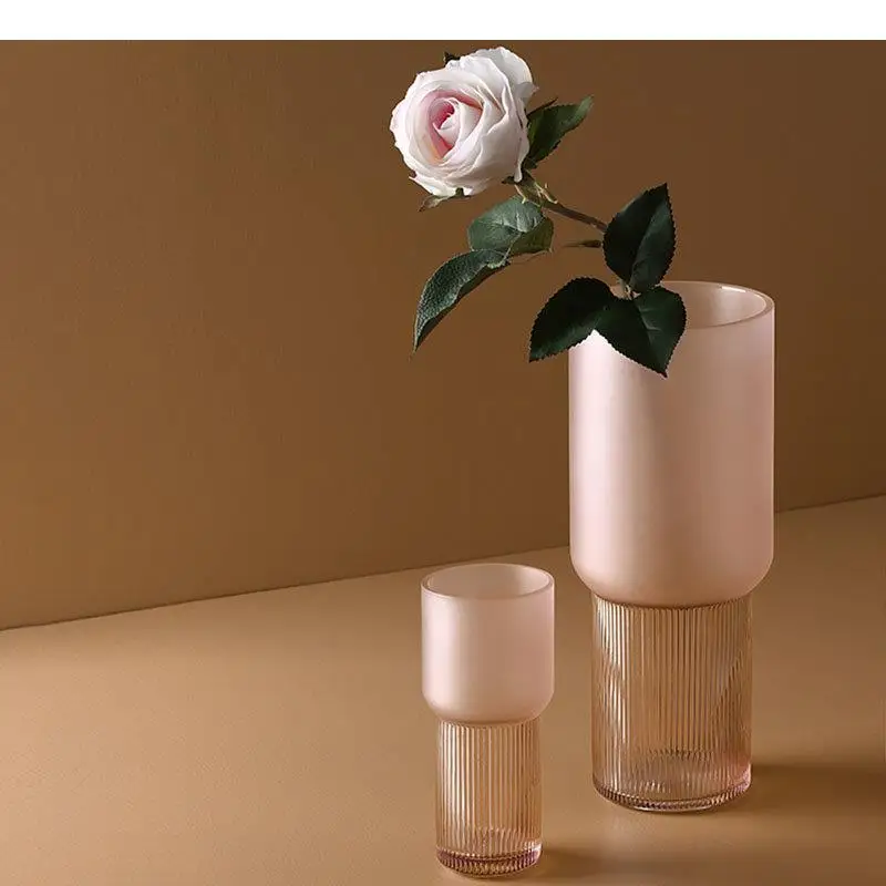 

Pink Matte Glass Vase Desk Decoration Floral Vases Hydroponics Flower Pots Decorative Arrangement Modern Home Decor