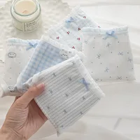 5Pcs/Set Fresh Blue Cotton Women Panties Cute Girl Underwear Mid-Waist Soft Underpants Fashion Print Breathable Female Lingerie 5
