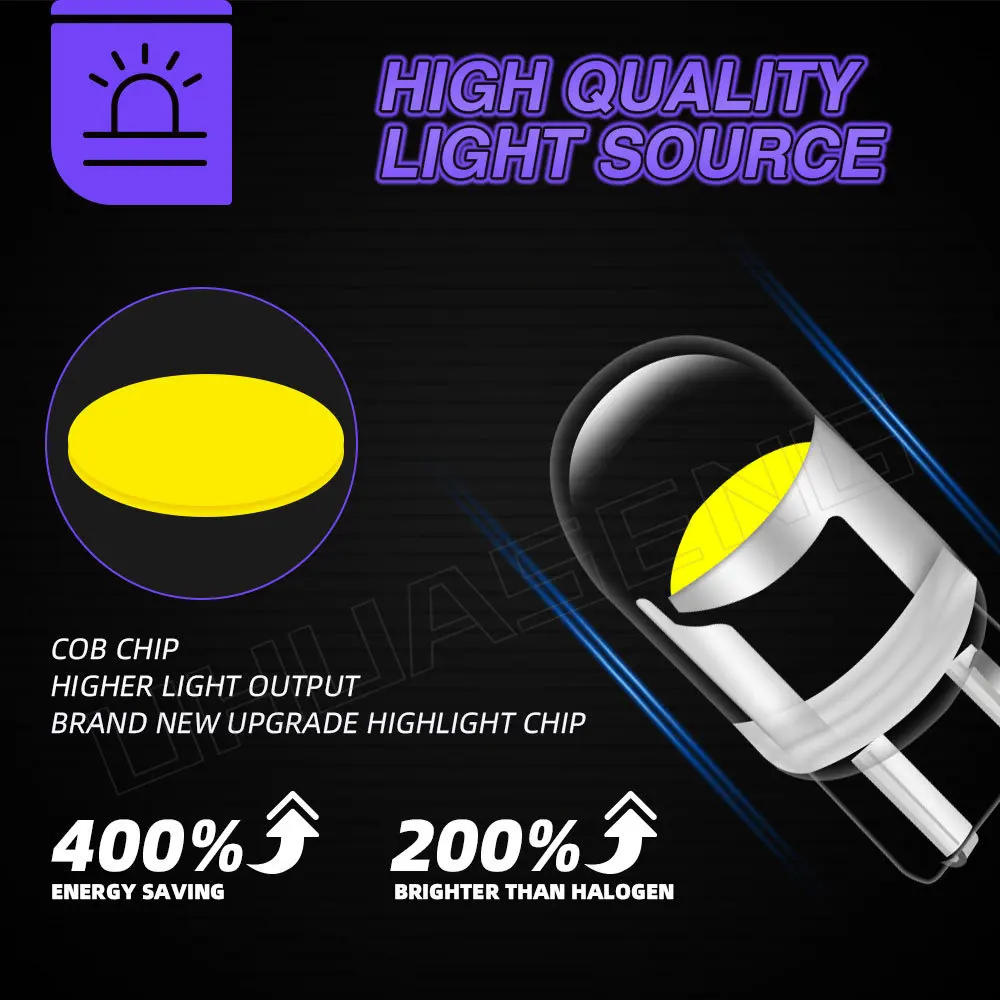 UHUASENG 6PCS Led 5w5 W5W 194 T10 WY5W Bulb COB Interior Reading Dome Door Trunk Tail Indicator Signal Lamp Car Light 12V Auto