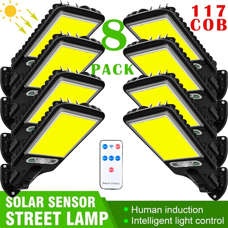 Outdoor LED Solar Straße Lichter 117 COB Wireless Solar Lampe 3 Modus Wasserdichte Motion Sensor Sicherheit Licht für Garten Terrasse pfad