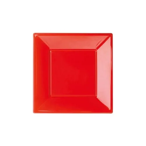 Kikajoy Plastic Square Plate Small Size Red 17cm - 6 pcs