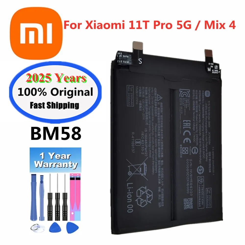 

2025 лет, 100% оригинальный аккумулятор BM58 5000 мАч для Xiaomi 11T Pro 5G/Mix 4, сменные аккумуляторы для телефона + бесплатные инструменты