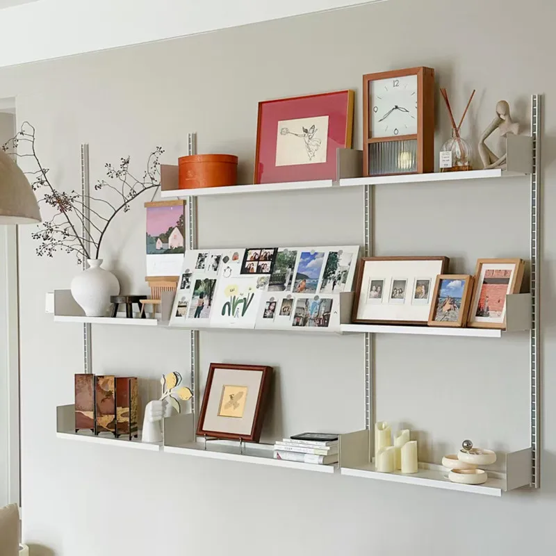 Industrial Iron Storage Shelf Modern Wall Mounted Rail Bookcase Multi-layer Living Room Display Rack Modular Floating Shelves