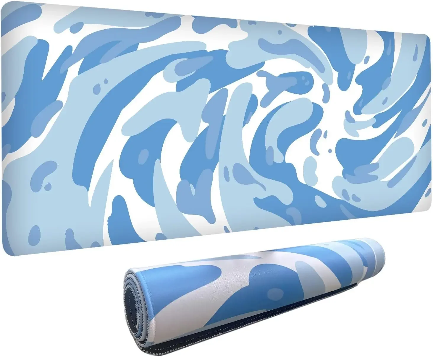 Light Blue Camo Swirl Pattern Gaming Mouse Pad Non-Slip Extended Desk Mat for Home Office Laptop Keyboard and Desktop Decor