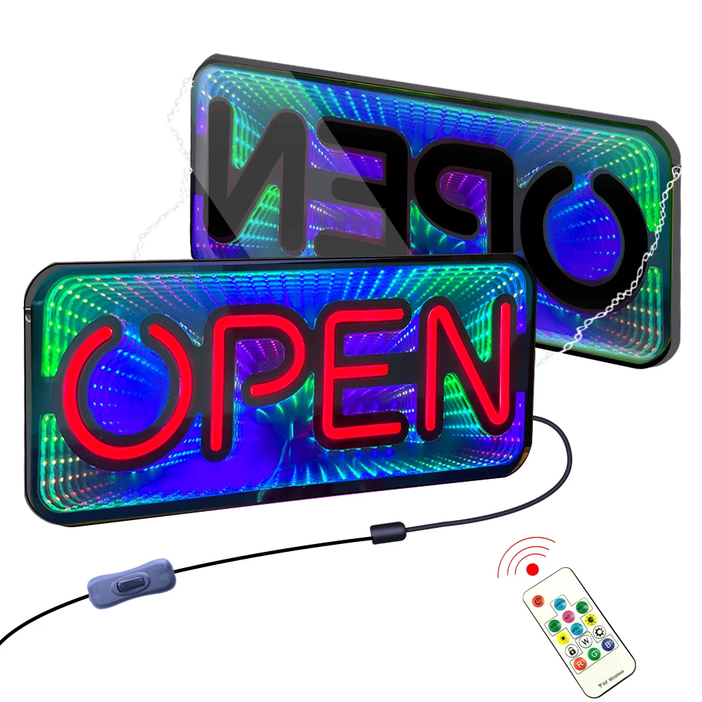 Double-side 3D Tunnel OPEN Neon Light Sign Hanging for Shop Bar Business Store signs