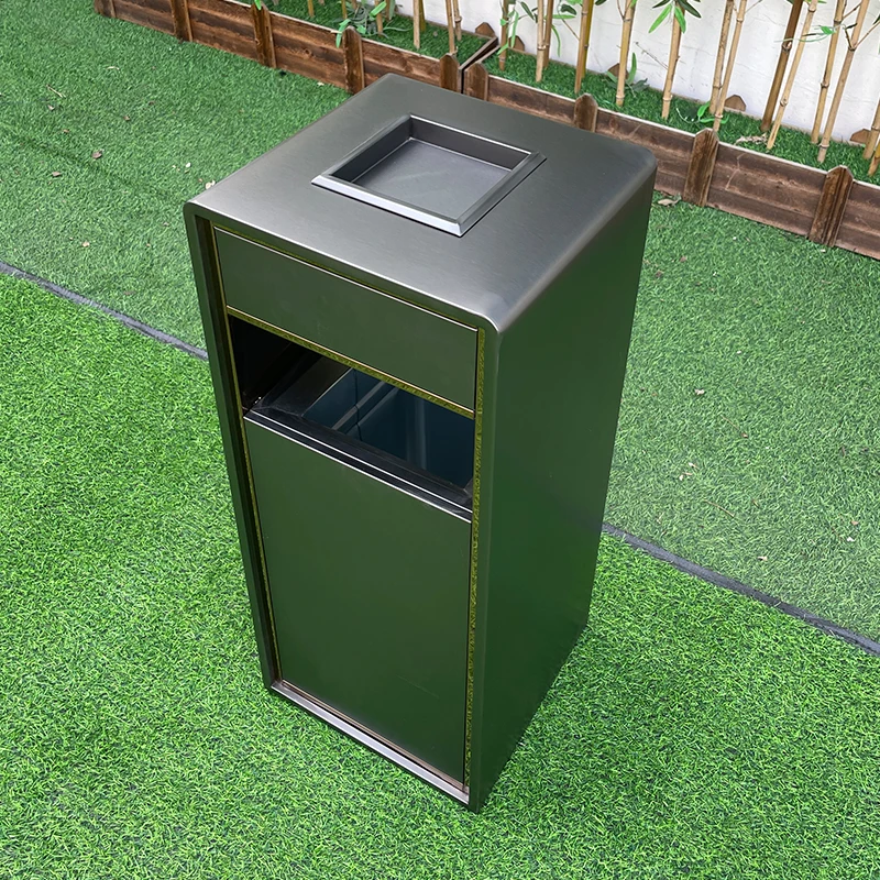 Hotel Shopping Malls Outdoor Stainless Steel Fruit Bins 45L Vertical Corridor Elevator Exit Smoke Bucket Metal Wood Storage