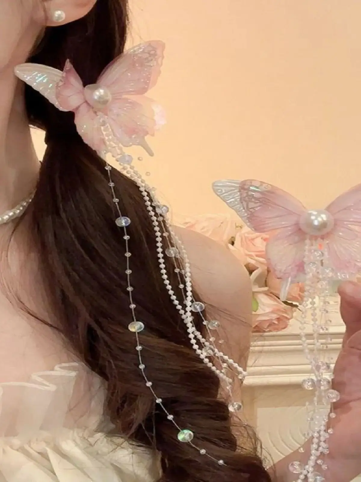 1PC Spirituelle Haar Karte Schmetterling Quaste Haar Clip Weibliche Lange Quaste Anhänger Haar Zubehör Super Fee Nische Foto Kopfbedeckungen – Detail 1
