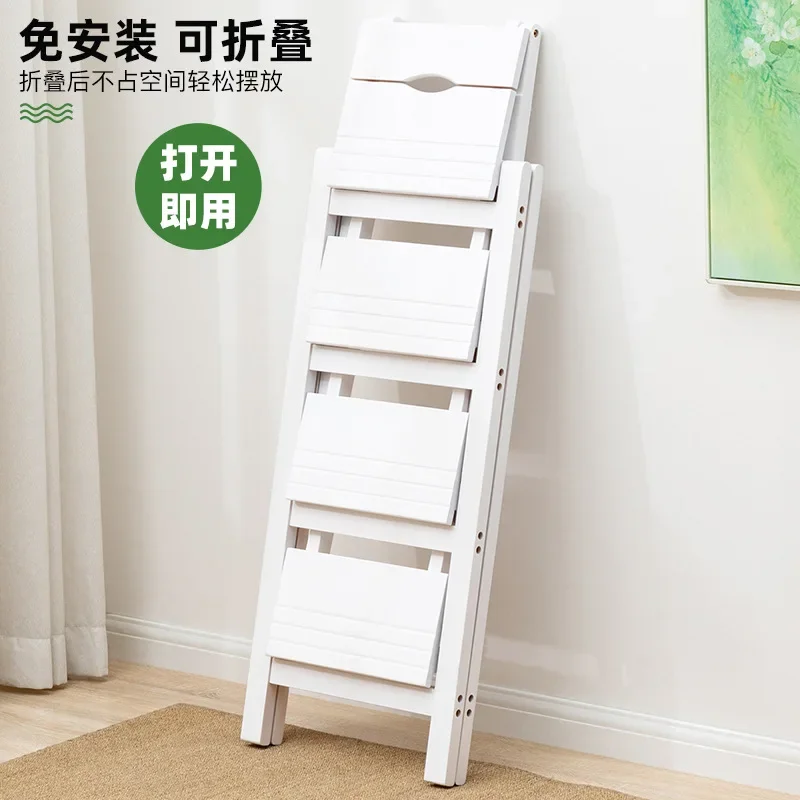 Wood Natural Climbing Kitchen Stool Multifunctional Ladder Chair Folding Design Ladder Stool Stable Load-bearing Step Ladder