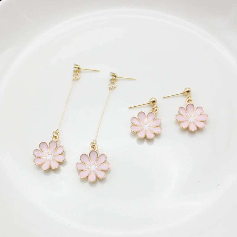 NEW Delicacy Pink Colour Daisy Sunflower Long Drop Earring for Women Dangle Simple Everyday Holiday  Her Bridesmaid Jewelr