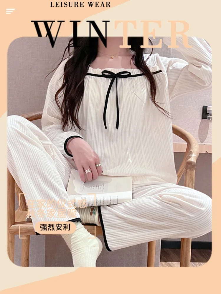 120KG Plus Size Cotton Autumn Pajamas set Women\'s Long-sleeved Shirt and Trousers Loungewear Set Large Size Casual Home Wear Set