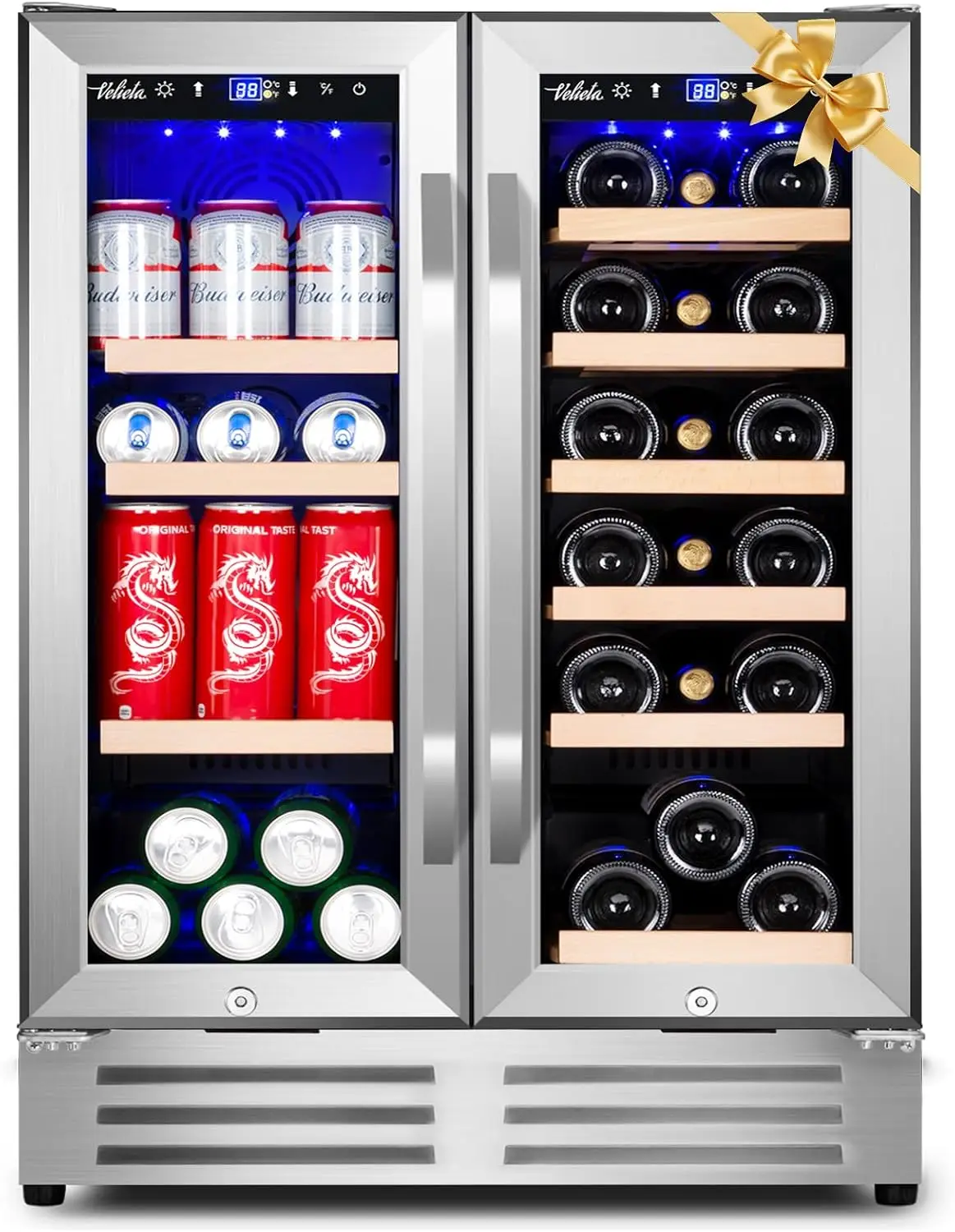 

Wine and Beverage Refrigerator, 24 Inch Dual Zone Fridge with Glass Door, Built-In Cooler with Powerful and Quite Cool
