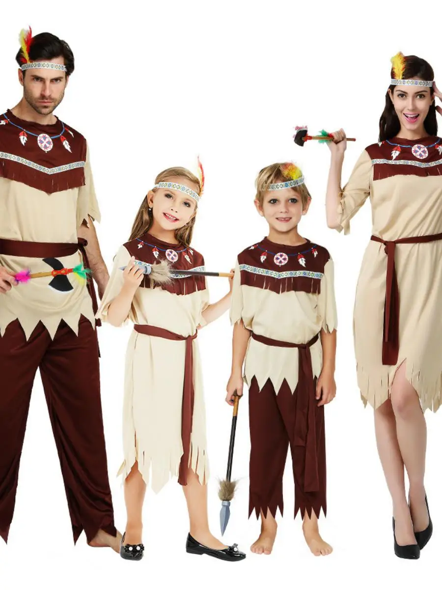 Halloween Indisches Kostüm ey Weiß Indigus Wild Man Kleidung für Männer und Frauen Tanzaufführung Festival Par Requisiten