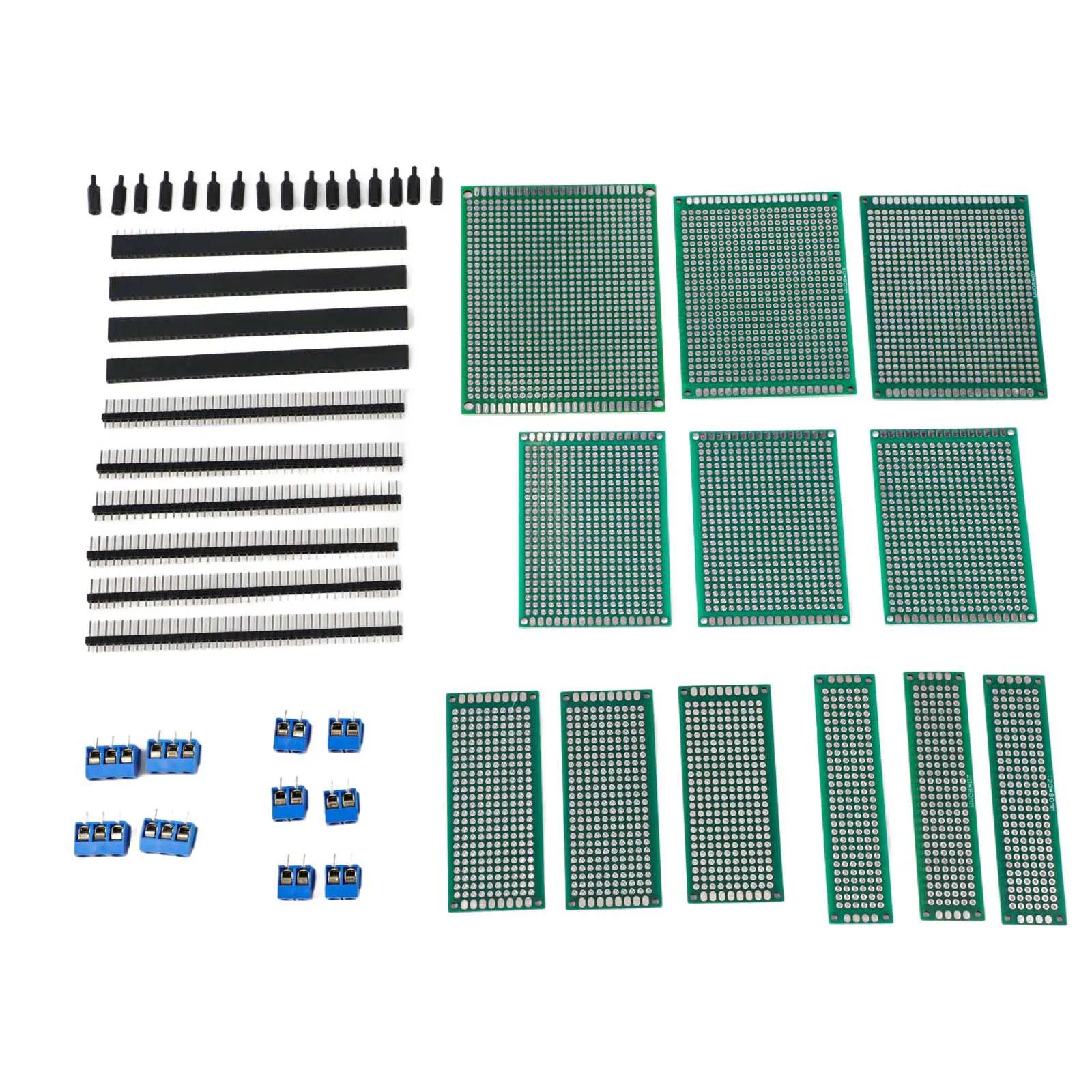 12 Piece PCB Board Set Double Sided Soldering Boards with Screw Terminals and Pin Headers for Electronics Development