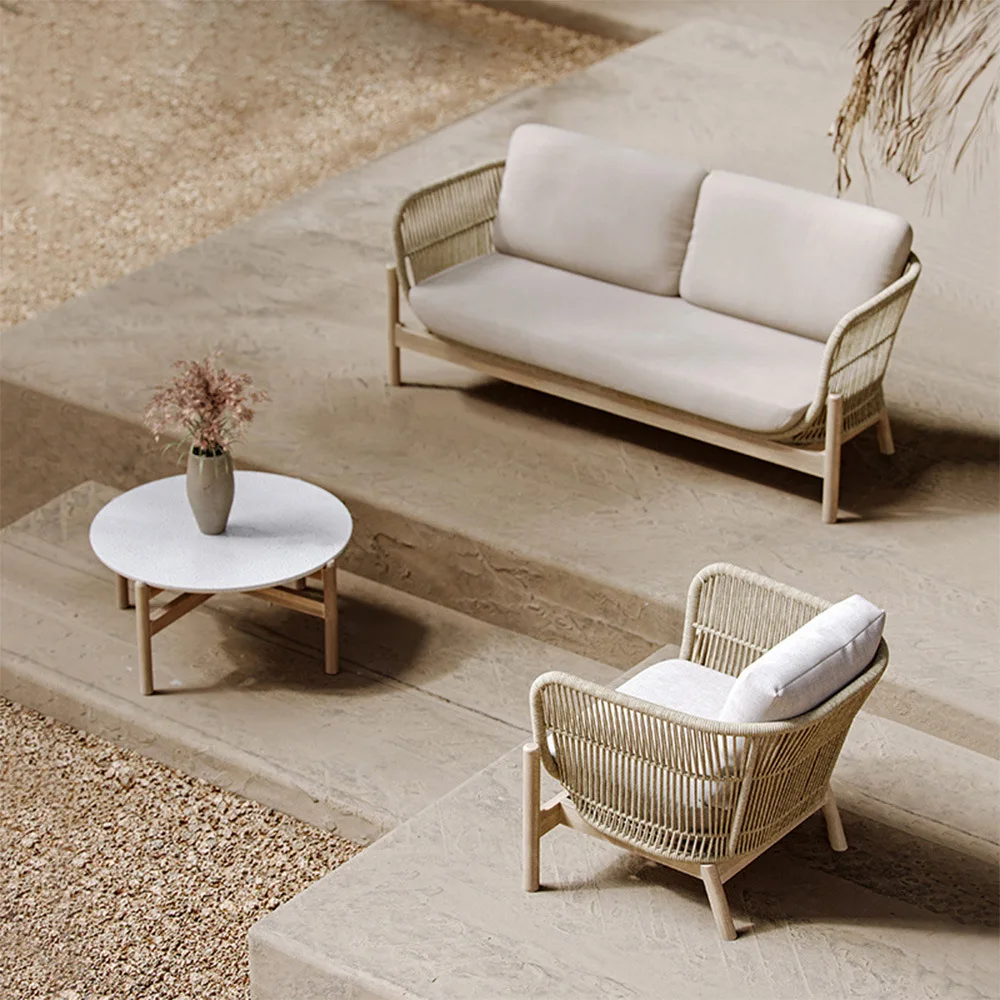 

Outdoor solid wood sofa combination villa courtyard rattan furniture outdoor