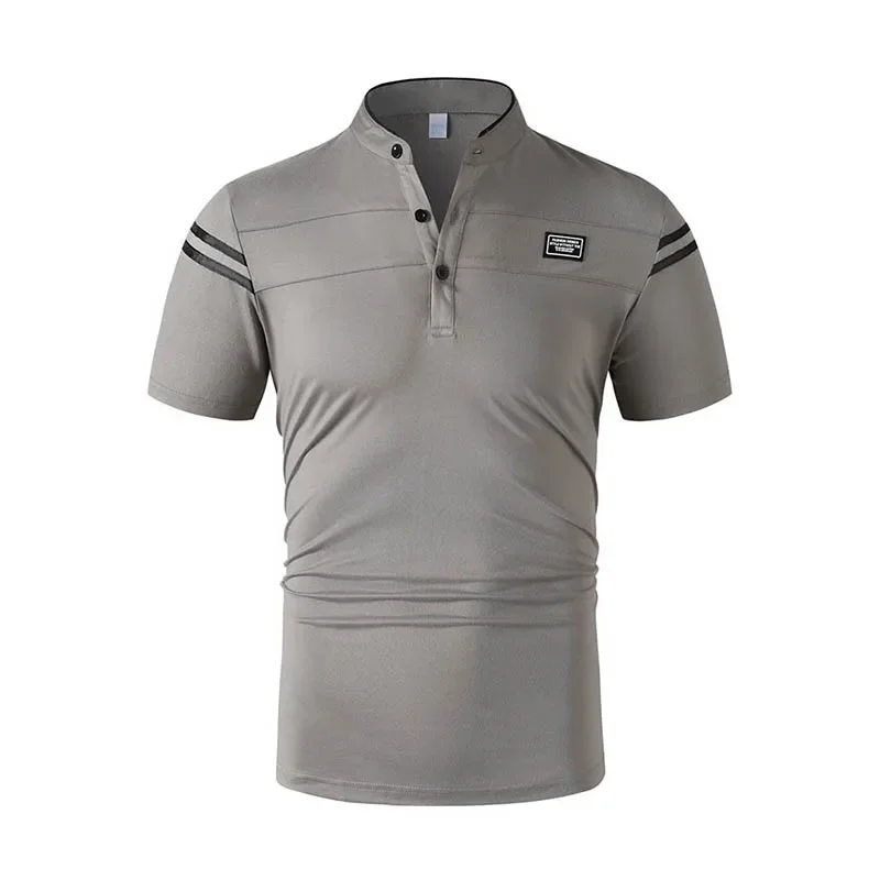 2025 nueva camisa Polo de manga corta de Color sólido a la moda informal para hombre Top cómodo versátil con cuello levantado