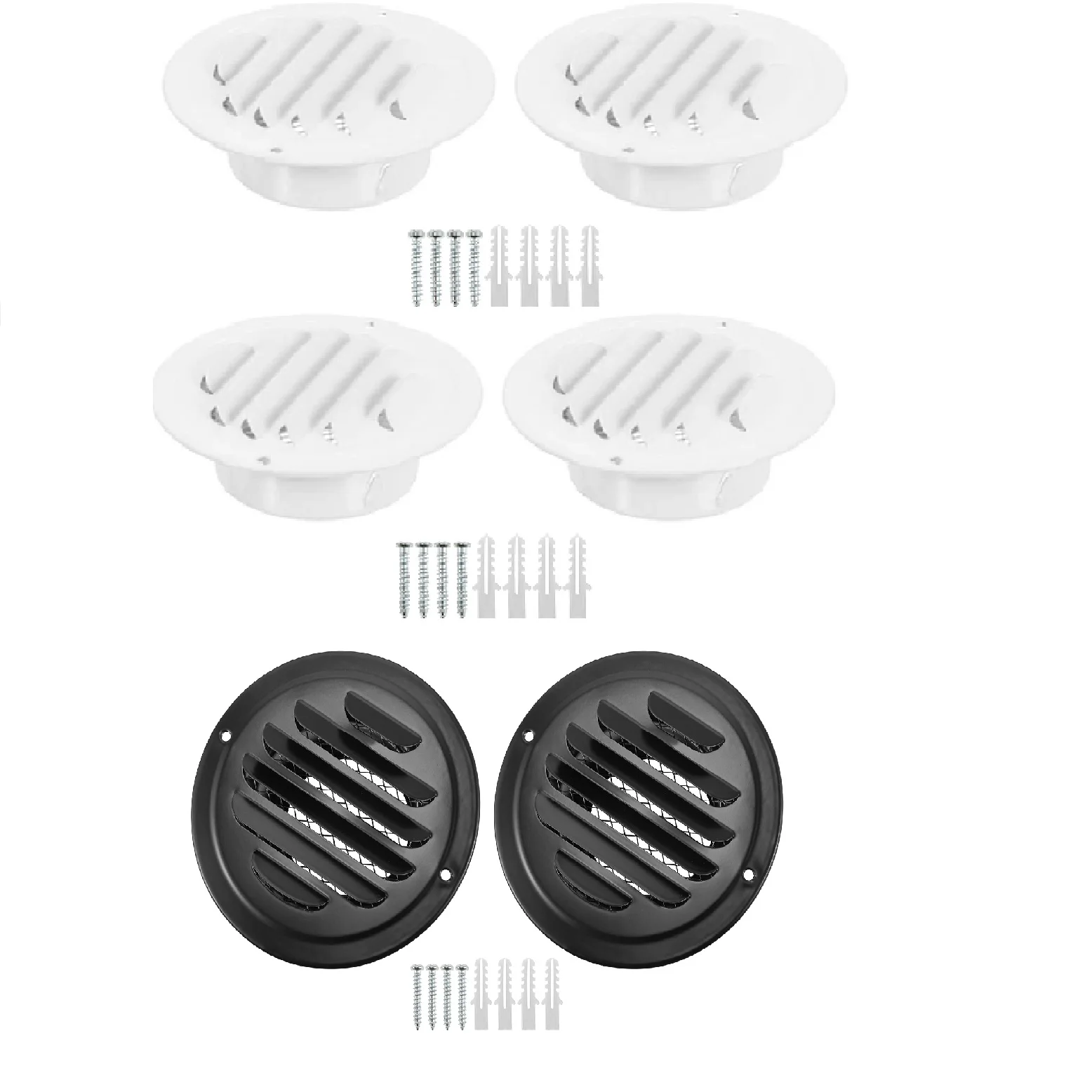 2Pcs Silver/White Air Vent Covers With Screws Expansion Anchors Accessories Suitable for Bathroom Campers Garages Sheds Offices